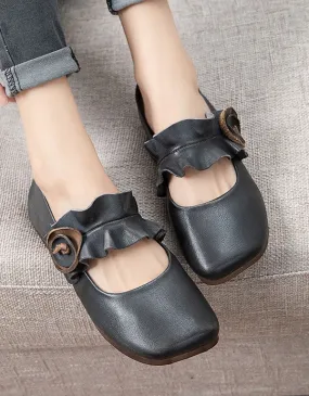 Square Head Handmade Retro Flat Shoes Square Head Handmade Retro Flat Shoes
