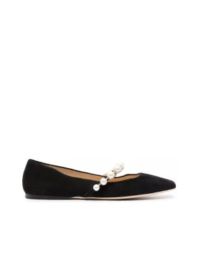 Suede Flat Shoes With Pearl Detailing Suede Flat Shoes With Pearl Detailing