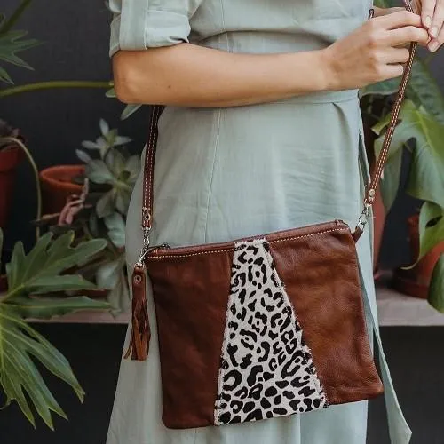 Thandana Crossover Animal Print Leather Handbag | Black Zebra Print