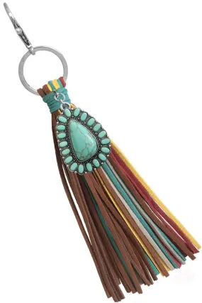 Turquoise Stone Multi Tassel Keychain Turquoise Stone Multi Tassel Keychain