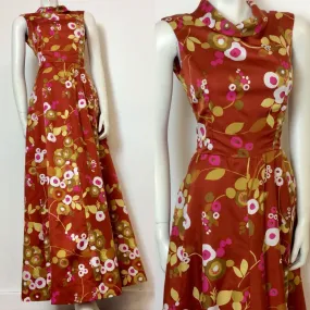 VINTAGE 1970S RUST SATEEN ABSTRACT FLORAL PRINT MAXI DRESS 10 12 VINTAGE 1970S RUST SATEEN ABSTRACT FLORAL PRINT MAXI DRESS 10 12