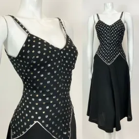 VINTAGE 60s 70s BLACK SILVER GOLD DOTTY DISCO STUDIO 54 STRAPPY SWING DRESS 10 VINTAGE 60s 70s BLACK SILVER GOLD DOTTY DISCO STUDIO 54 STRAPPY SWING DRESS 10