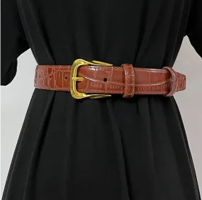 Vintage fashion women leather cowhide gilt embossed waist belt Vintage fashion women leather cowhide gilt embossed waist belt