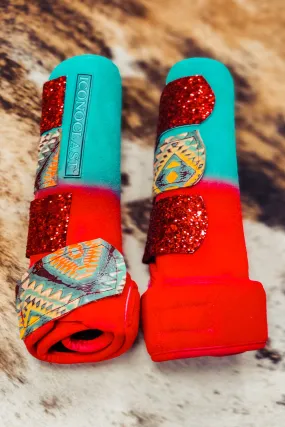 Western Sunset Custom Multi Aztec Leather Strap Boots Western Sunset Custom Multi Aztec Leather Strap Boots