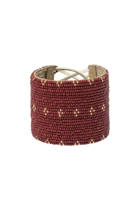 Wide 3 Dot Triangle Leather Bracelet - BURGUNDY Wide 3 Dot Triangle Leather Bracelet - BURGUNDY