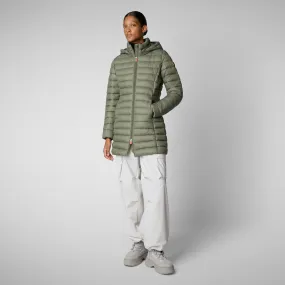 Woman's animal free hooded puffer jacket Carol in swamp green Woman's animal free hooded puffer jacket Carol in swamp green